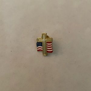 Lapel Pin - American Flag Cross (Gold Toned)